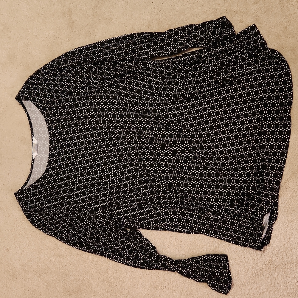 Peter Nygad Women tunic with rushing detail long sleeves black & white 3X W-542